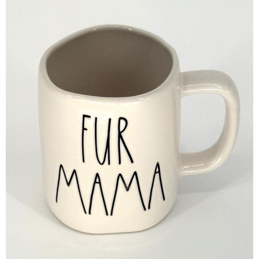 RAE DUNN by Magenta "Fur Mama" Mug Cup Dog Puppy 5" Tall White Ceramic #202